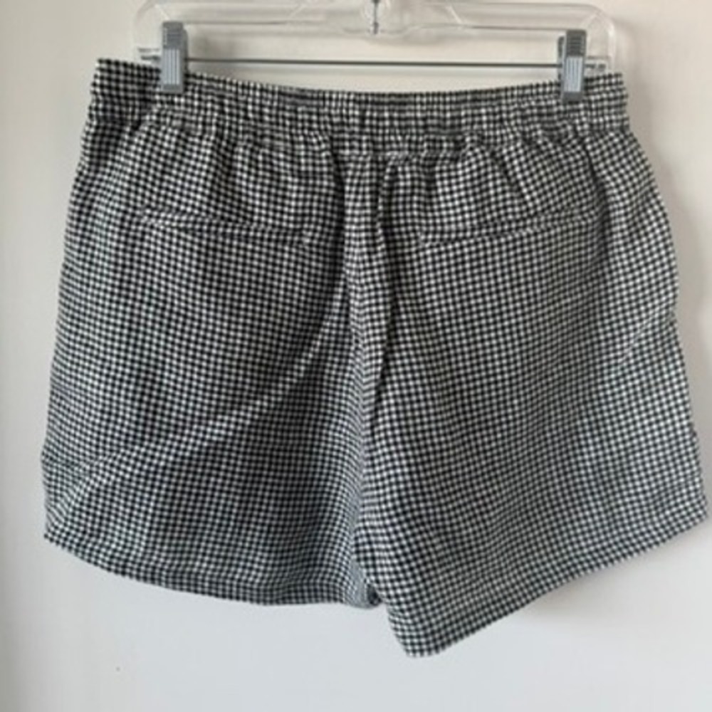 Quince 100% european linen shorts Gingham Black White Drawstring Elastic Waist - Picture 5 of 8